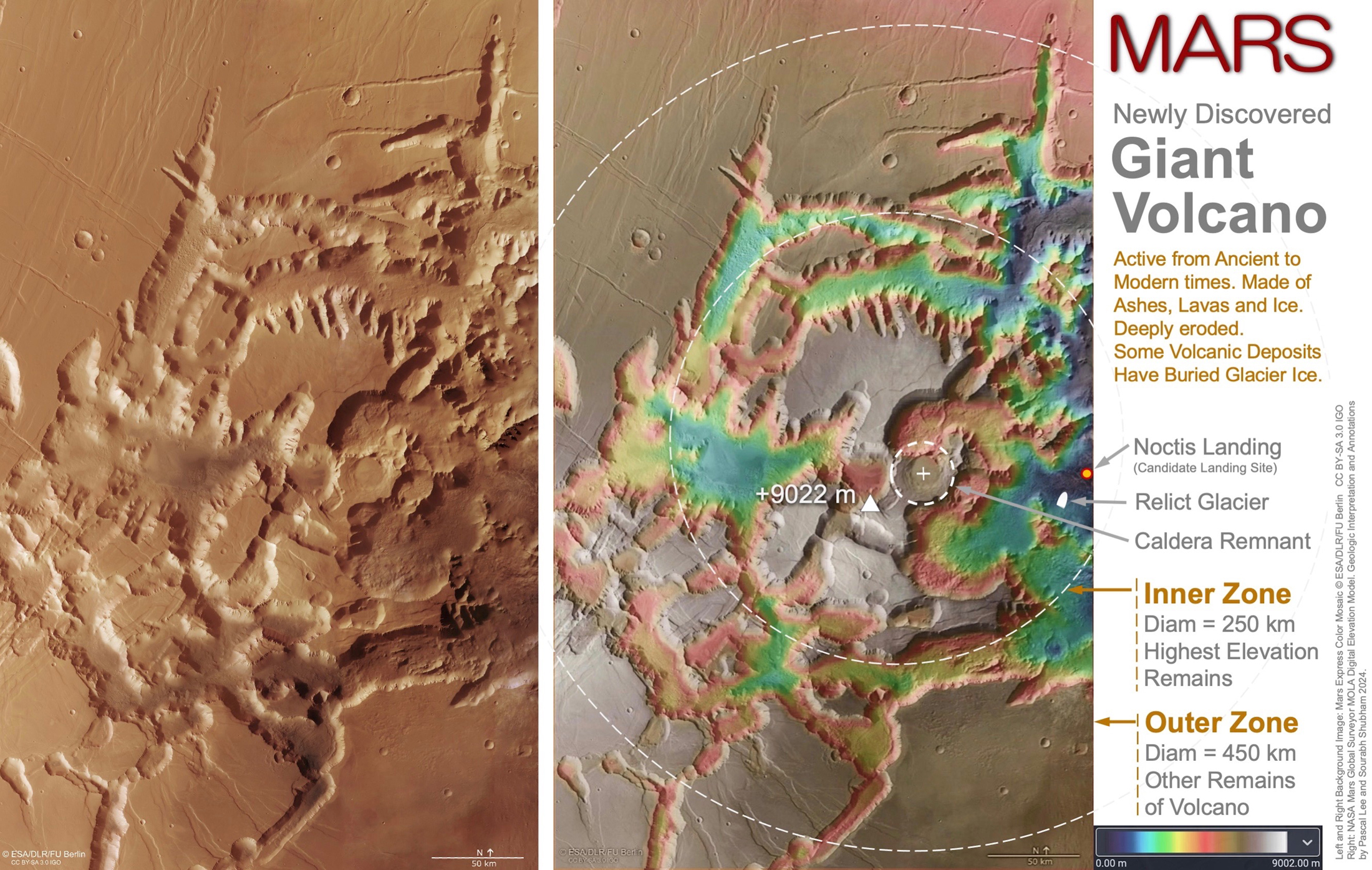 Figure 4: Detailed Mars data analysis revealed the Noctis volcano.