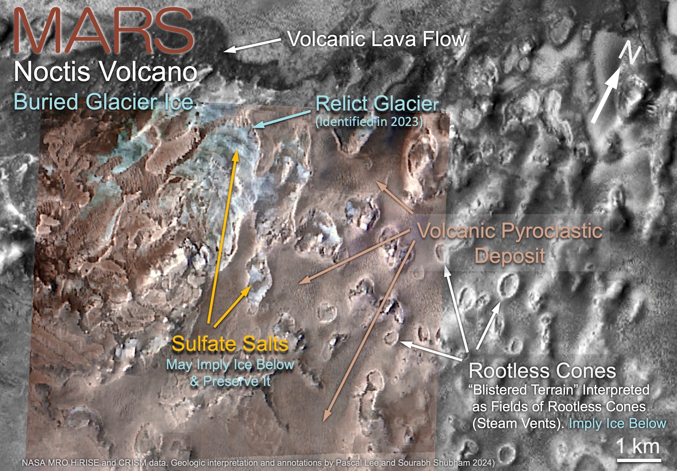 Figure 6: Possible buried glacier ice near the base of the Noctis volcano.